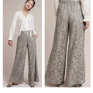 Anthropologie Feather Bone Wide Leg Lace Pants Pockets Lined Medium